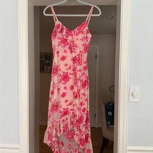 Parker Pink and Red Floral Embroidered High-Low Dress
